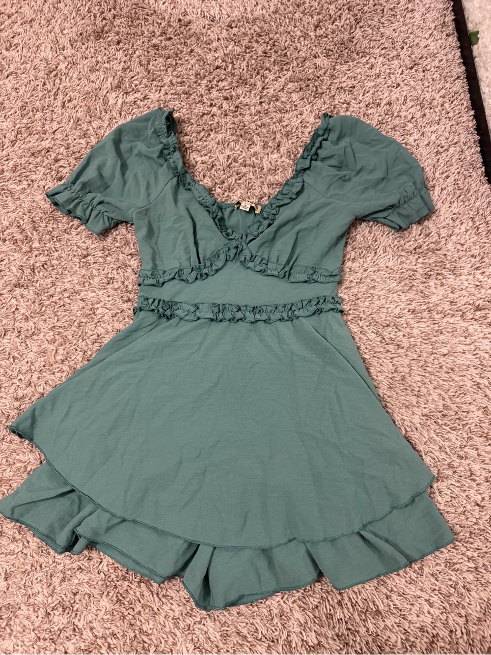 Inspired Hearts Teal Ruffle V-Neck Mini Dress